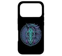 Carcasa para iPhone 17 Pro Retrato de Caballo Estilo Cyberpunk Verde Azulado Púrpura Mandala Circuitry