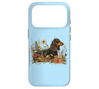 Carcasa para iPhone 17 Pro Retro Vintage Flowers Black Long Haired Dachshund Lover
