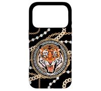 Carcasa para iPhone 17 Pro Rich Wild Tiger with Printed Gold Chains & Diamonds Style