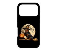 Carcasa para iPhone 17 Pro Rottweiler Rottie Sombrero de Bruja Jack O Lantern Moon Escoba