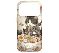 Carcasa para iPhone 17 Pro Samurai Ninja Cute Cat Ramen Bowl Japonés Acuarela Japón