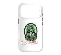 Carcasa para iPhone 17 Pro Santa Muerte Green Justice Scythe Globe Folk Saint Rose