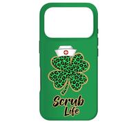 Carcasa para iPhone 17 Pro Scrub Life Nurse Green Leopard Shamrock Día de San Patricio