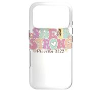 Carcasa para iPhone 17 Pro She Is Strong Proverbs 31:22 Gráfico Floral