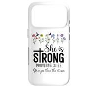 Carcasa para iPhone 17 Pro She is Strong Proverbs 31 25 She Is Stronger Than The Storm