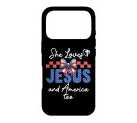 Carcasa para iPhone 17 Pro She Loves Jesus & America Too Girls Christian American Flag