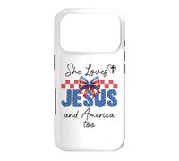 Carcasa para iPhone 17 Pro She Loves Jesus & America Too Women Christian American Flag