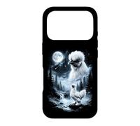 Carcasa para iPhone 17 Pro Silkie Chicken Aullando en Moon 90's Retro
