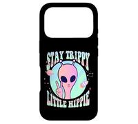 Carcasa para iPhone 17 Pro Stay Trippy Little Hippie Art Signo de Paz Mano OVNI Alien