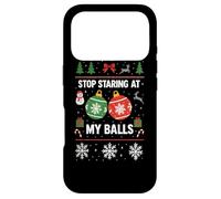 Carcasa para iPhone 17 Pro Stop Starring At My Balls -Meme Navideño Divertido con Bolas