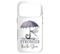 Carcasa para iPhone 17 Pro Stronger Than The Storm Psalm 93 Christian Purple Dragonfly