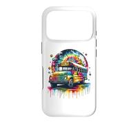 Carcasa para iPhone 17 Pro Tie Dye School Bus Art Psychedelic Retro Colors Futuristic