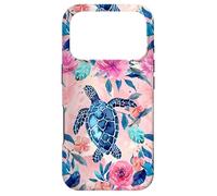 Carcasa para iPhone 17 Pro Tortugas Marinas Rosas y Azules de Tropical Bliss con Estampado Floral
