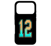 Carcasa para iPhone 17 Pro Uniforme de Jugador número 12, Color Verde Menta, Verde Azulado, Naranja, número 12