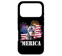 Carcasa para iPhone 17 Pro USA American Flag Merica 4th July Miniature Schnauzer Lover