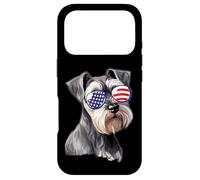 Carcasa para iPhone 17 Pro USA Flag Sunglasses 4th July American Miniature Schnauzer