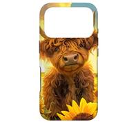 Carcasa para iPhone 17 Pro Vaca Escocesa de Las Tierras Altas, Girasol de Primavera Granja del país
