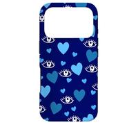 Carcasa para iPhone 17 Pro White Eye Lashes Turkish Blue Hearts Pattern