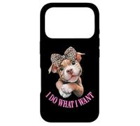 Carcasa para iPhone 17 Pro Womens Girls I Do What I Want Leopard Print Bow Pitbull Dog