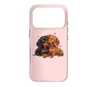 Carcasa para iPhone 17 Pro Womens Girls Kids Two 2 Red Black Tan Dachshund Puppy Lover