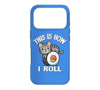 Carcasa para iPhone 17 Pro Womens Kawaii Kids How I Roll Sushi Gray Tabby Cat Lover