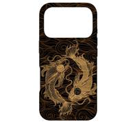 Carcasa para iPhone 17 Pro Yin Yang Koi Fish and Japanese Waves Madera Grabado Vintage
