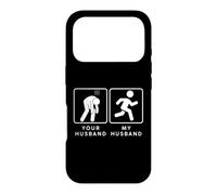 Carcasa para iPhone 17 Pro Your Husband vs. My Hubby - Funny Marathon Running Design