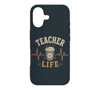 Carcasa para iPhone 17 Profesor Vida Café Latidos del corazón Escuela Educador Humor