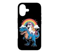 Carcasa para iPhone 17 Rainbow Unicorn Cat Riding Dinosaur Space Kitten T-Rex Magic