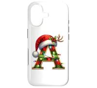 Carcasa para iPhone 17 Red Christmas Plaid Initial A Monogrammed Santa Hat Letter A