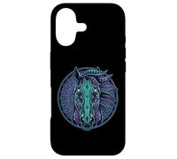 Carcasa para iPhone 17 Retrato de Caballo Estilo Cyberpunk Verde Azulado Púrpura Mandala Circuitry