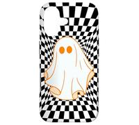 Carcasa para iPhone 17 Retro Groovy Checkered Checkerboard Wavy Ghost Halloween