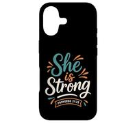 Carcasa para iPhone 17 She Is Strong Proverbs 31 25 - Verso bíblico Vintage Cristiano