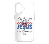 Carcasa para iPhone 17 She Loves Jesus & America Too Women Christian American Flag