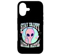Carcasa para iPhone 17 Stay Trippy Little Hippie Art Signo de Paz Mano OVNI Alien