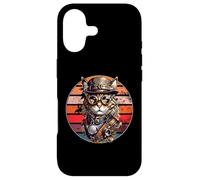 Carcasa para iPhone 17 Steampunk Cat Retro Sunset Gafas, Sombrero y Relojes