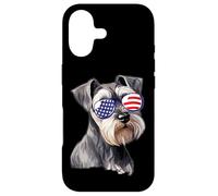 Carcasa para iPhone 17 USA Flag Sunglasses 4th July American Miniature Schnauzer