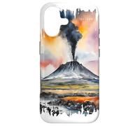 Carcasa para iPhone 17 Volcán Islandia Pintura Acuarela Arte Vintage Viajes Fuego