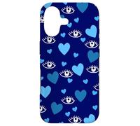 Carcasa para iPhone 17 White Eye Lashes Turkish Blue Hearts Pattern