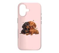Carcasa para iPhone 17 Womens Girls Kids Two 2 Red Black Tan Dachshund Puppy Lover