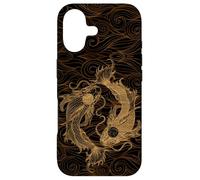 Carcasa para iPhone 17 Yin Yang Koi Fish and Japanese Waves Madera Grabado Vintage