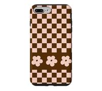 Carcasa para iPhone 7 Plus/8 Plus Aesthetic Checker Retro Groovy Flowers in Beige and Brown