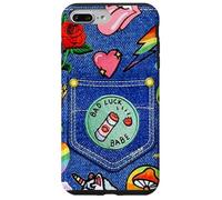 Carcasa para iPhone 7 Plus/8 Plus Blue Denim Patch Pattern Bad Luck Babe 90s Diseño estético
