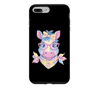 Carcasa para iPhone 7 Plus/8 Plus Blue Pig Retrato Animal Lover Graphic Gafas Rosa Floral