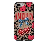 Carcasa para iPhone 7 Plus/8 Plus Brown Cheetah America Girls con Estampado de Leopardo, Cereza y Lazo