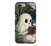 Carcasa para iPhone 7 Plus/8 Plus Cute Spooky Ghost Reading Book Summer Tropical Beach Reader