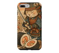 Carcasa para iPhone 7 Plus/8 Plus Divertido Sushi Samurai Cat Dojo Puesta de Sol Ukiyo-e Manga Kanji Art