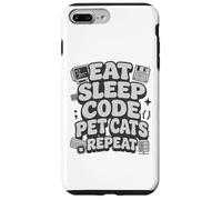 Carcasa para iPhone 7 Plus/8 Plus Eat Sleep Code Pet Cats Repeat Funny Programmer Cat Lover