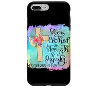 Carcasa para iPhone 7 Plus/8 Plus Ella está Vestida de Fuerza y dignidad Escritura Cristiana