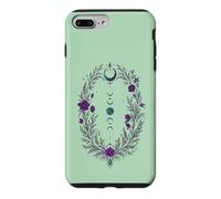 Carcasa para iPhone 7 Plus/8 Plus Fases Lunares Corona Botánica con Flores Violetas y Hojas